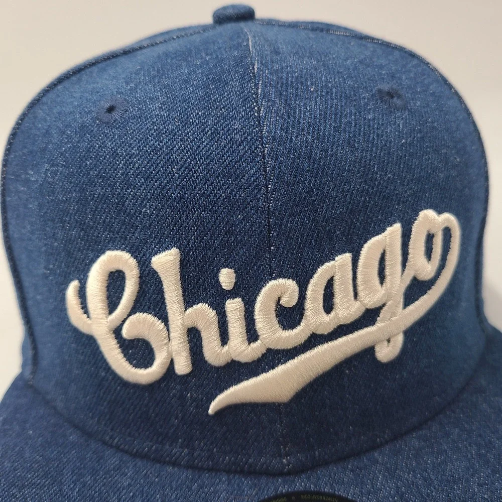 Chicago Cubs Hat Fitted 7 1/8 New Era 59Fifty Blue Denim MLB Wrigley Field Patch